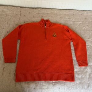 Vintage Polo Ralph Lauren 1/4 Zip Pullover Sweater Orange Anchor Size Medium